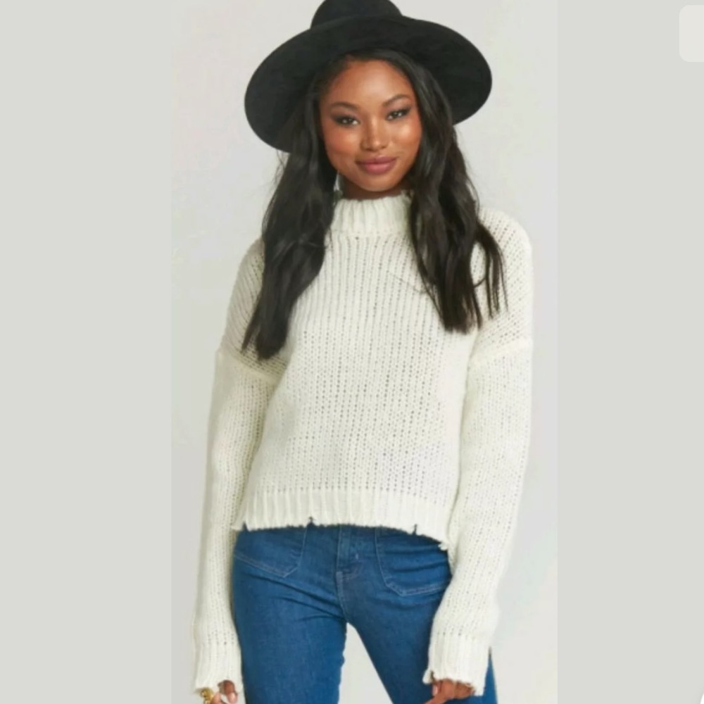 Show Me Your Mumu Cody Distressed Cropped Sweater